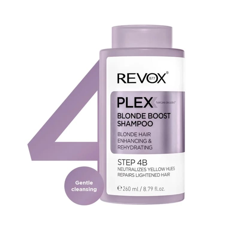 REVOX PLEX BLONDE BOOST SHAMPOO ÉTAPE 4B Shampooing Déjaunissant Cheveux Blonds Décolorés Neutralisant REVOX PLEX BLONDE BOOST SHAMPOO ÉTAPE 4B Shampooing Déjaunissant Cheveux Blonds Décolorés Neutralisant