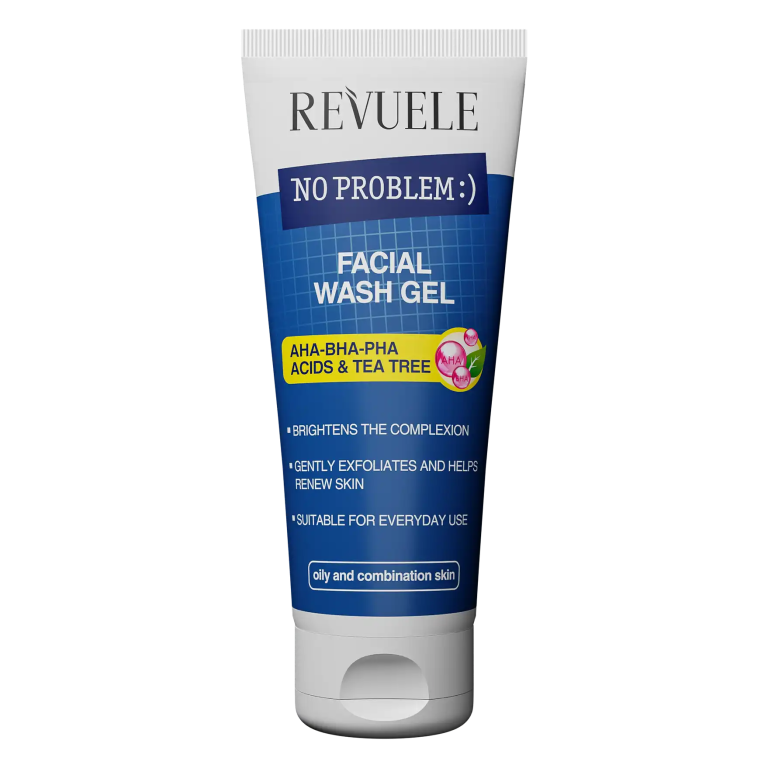 REVUELE No Problem Gel Nettoyant Visage AHA-BHA-PHA & Arbre à Thé 200ml Peau Acnéique Exfoliant