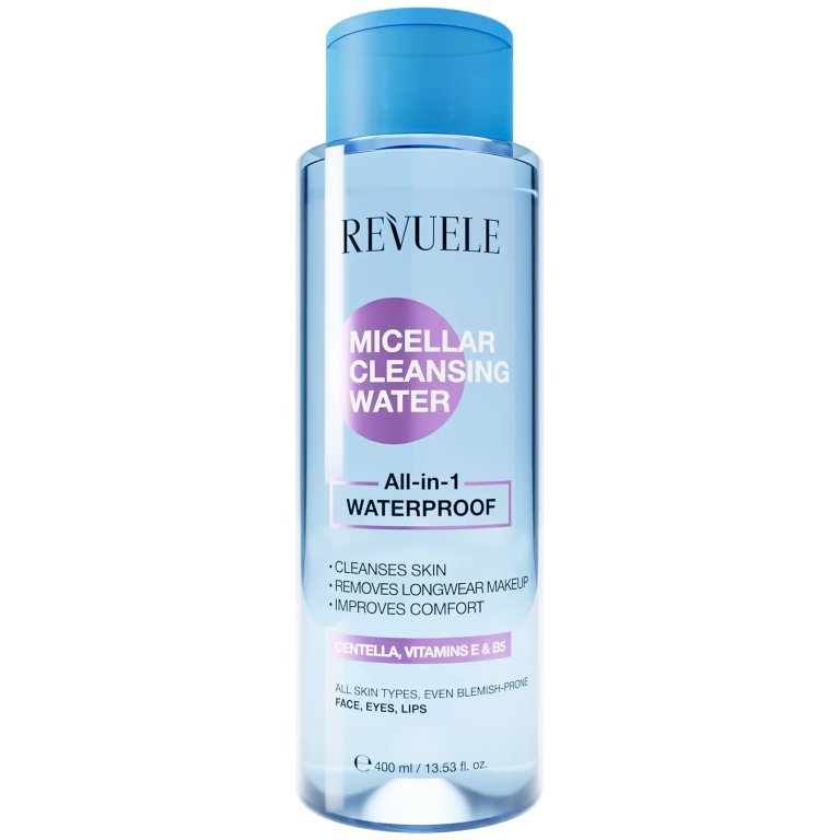 REVUELE Eau Micellaire Nettoyante Tout-en-1 Waterproof 400ml Démaquillant Micellaire Visage Yeux Lèvres Nettoyage Express