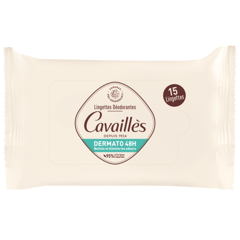 ROGÉ CAVAILLÈS Lingettes Déodorant Dermato 48h 15 Unités Peaux Sensibles Fraîcheur Hygiène
