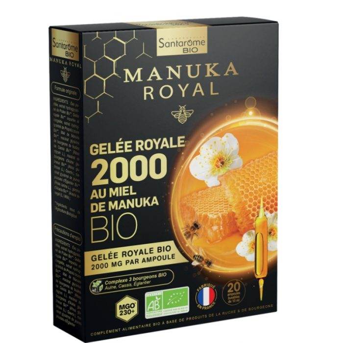 SANTAROME Gelée Royale Miel Manuka BIO 2000mg 20 Ampoules Vitalité Immunité Énergie Antioxydant SANTAROME Gelée Royale Miel Manuka BIO 2000mg 20 Ampoules Vitalité Immunité Énergie Antioxydant