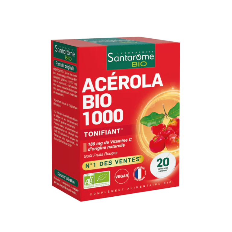 SANTAROME Acérola 1000 Tube 20 Comprimés Vitamine C Naturelle Immunité Vitalité Fatigue