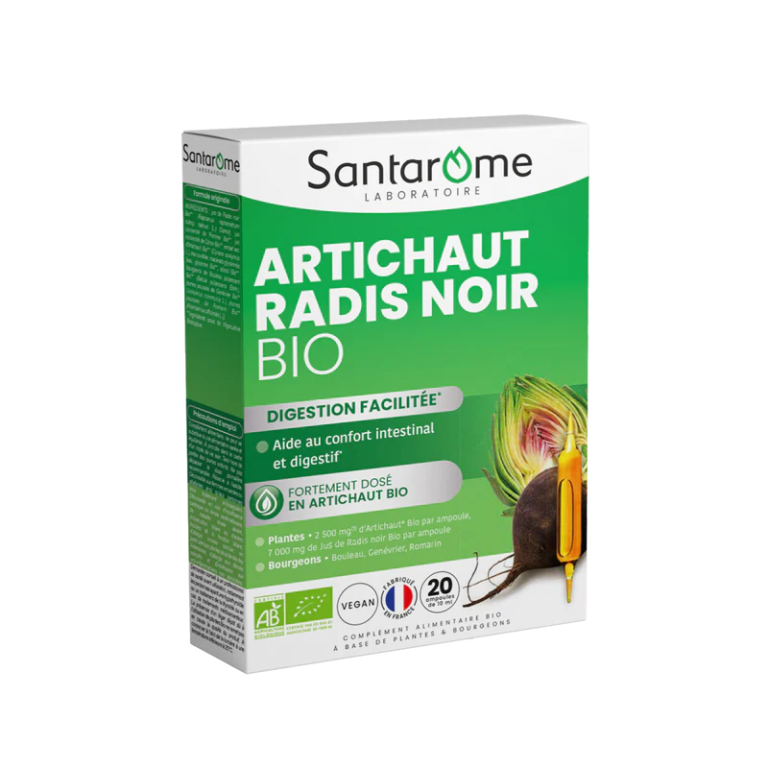 SANTAROME Artichaut BIO Radis Noir BIO 20 Ampoules 2500mg Foie Détoxification Digestion Drainage