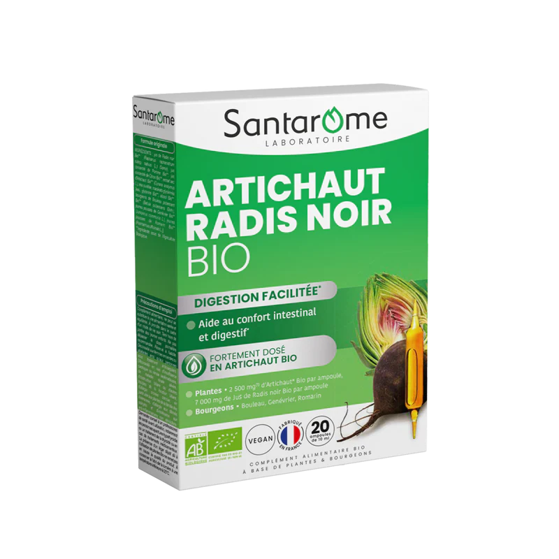 SANTAROME Artichaut BIO Radis Noir BIO 20 Ampoules 2500mg Foie Détoxification Digestion Drainage SANTAROME Artichaut BIO Radis Noir BIO 20 Ampoules 2500mg Foie Détoxification Digestion Drainage