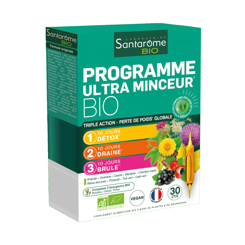 SANTAROME Programme Ultra Minceur Bio 30 Ampoules Complément Alimentaire Minceur Détox SANTAROME Programme Ultra Minceur Bio 30 Ampoules Complément Alimentaire Minceur Détox