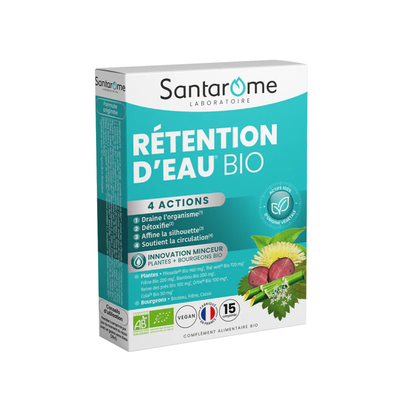 SANTAROME Rétention Eau BIO 15 Comprimés Drainage Détoxification Circulation Jambes Légères Amincissement SANTAROME Rétention Eau BIO 15 Comprimés Drainage Détoxification Circulation Jambes Légères Amincissement