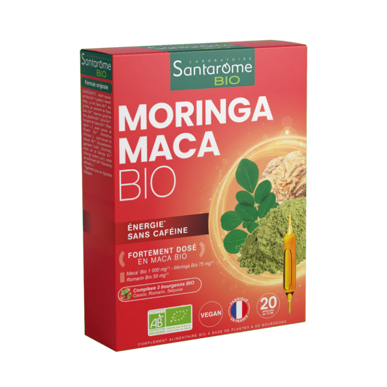 SANTAROME Moringa Maca BIO 20 Ampoules Complément Alimentaire Énergie Vitalité Tonus