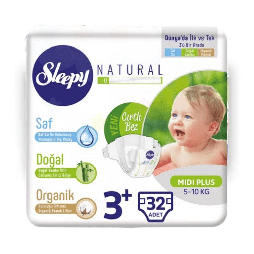 Sleepy Natural 3+ Couches Midi Plus 5-10kg 32 Pièces Sleepy Natural 3+ Couches Midi Plus 5-10kg 32 Pièces