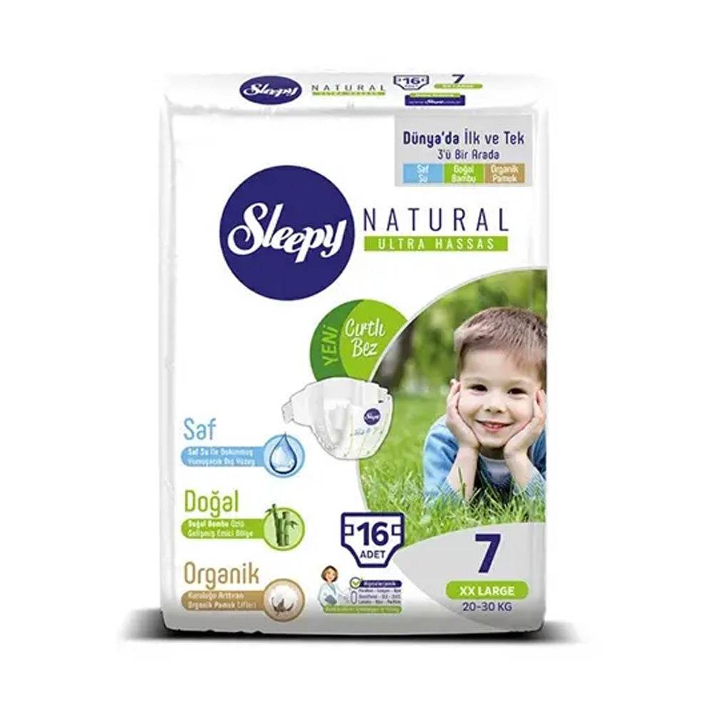 Sleepy Natural 7 Couches Taille XX-large 20-30kg 16 Pièces Sleepy Natural 7 Couches Taille XX-large 20-30kg 16 Pièces
