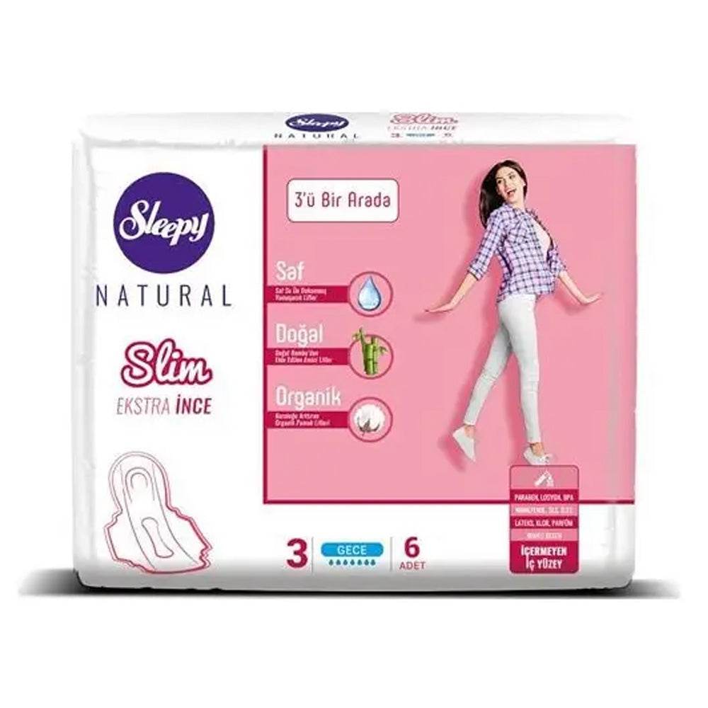 Sleepy Natural Slim Extra Thin 3 in 1 Night Pads 6 Pièces Sleepy Natural Slim Extra Thin 3 in 1 Night Pads 6 Pièces