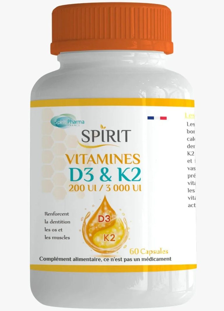 SPIRIT Vitamines D3 & K2 60 Capsules Synergie Os Immunité Calcium