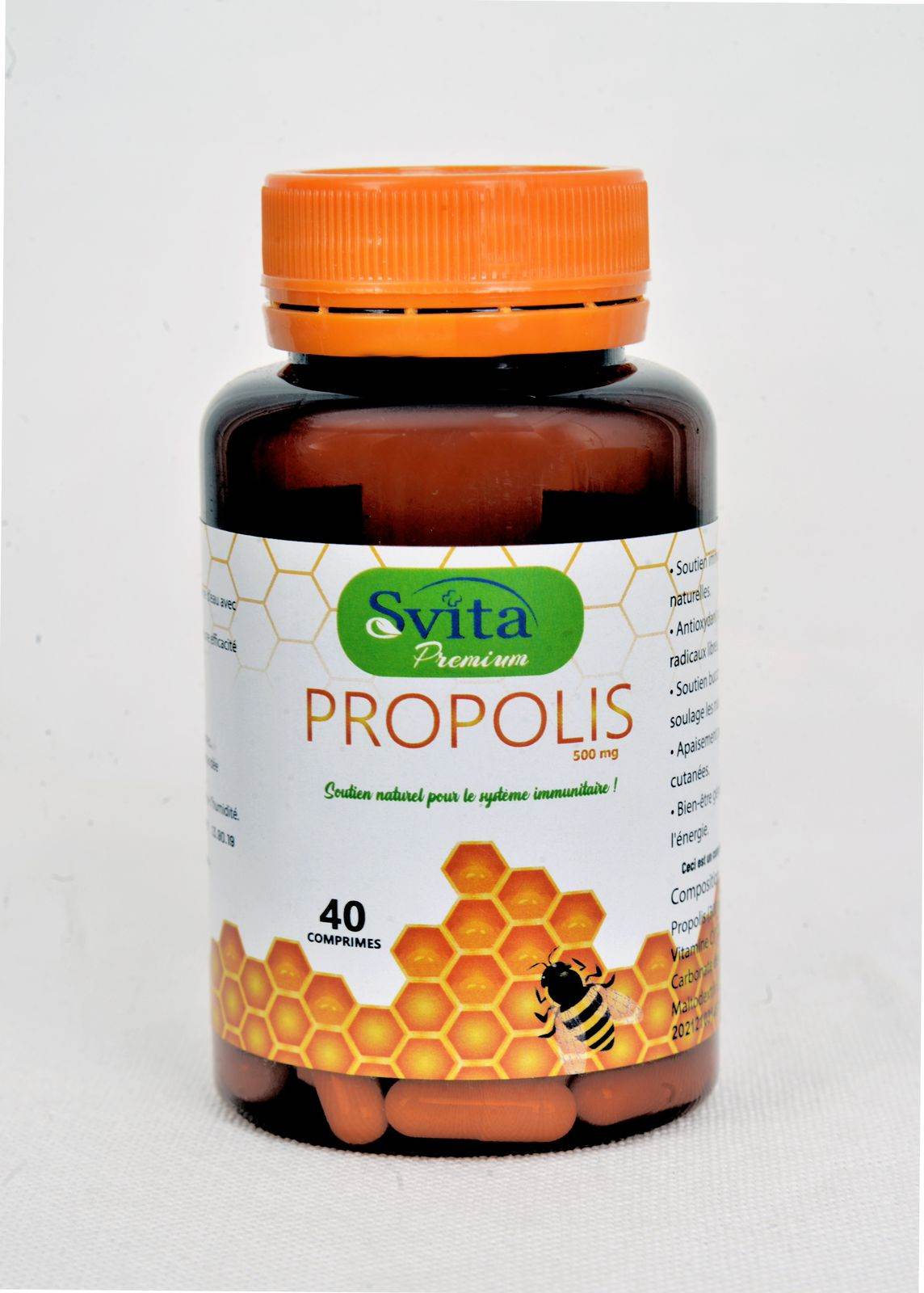 Svita Premium Propolis 500mg 40 Comprimés - Immunité Gorge Défenses Svita Premium Propolis 500mg 40 Comprimés - Immunité Gorge Défenses