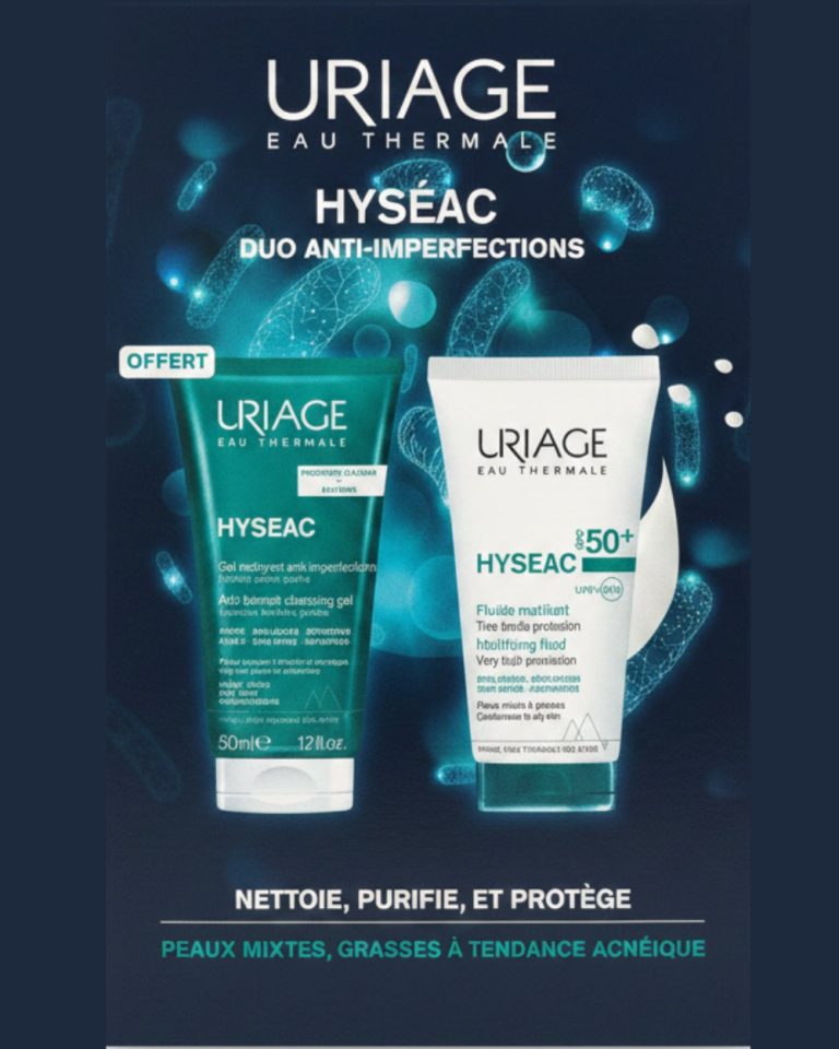 URIAGE HYSÉAC Fluide SPF50+ 50ml + Gel Nettoyant 50ml Offert Pack Anti-Acné Protection Solaire Peaux Grasses