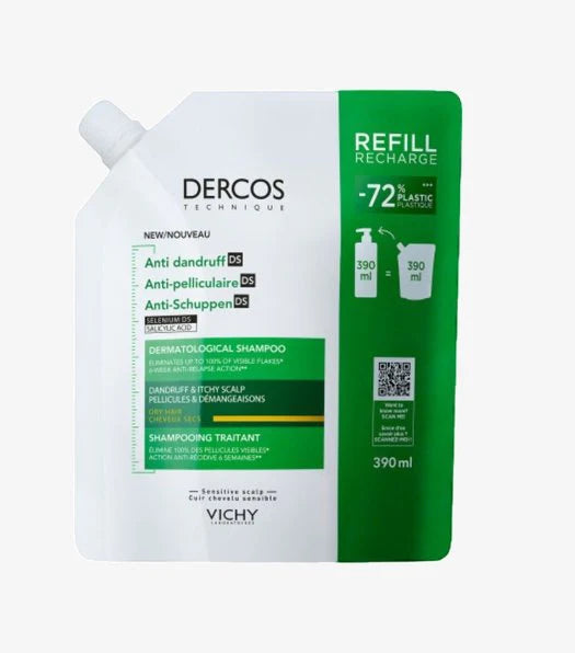 Vichy Dercos Eco-Recharge Shampoing Traitant Anti-Pelliculaire Cheveux Secs 390 ml