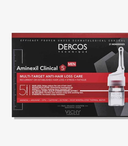 VICHY Dercos Technique Aminexil Clinical 5 Homme 21 Ampoules Anti-Chute + Cadeau