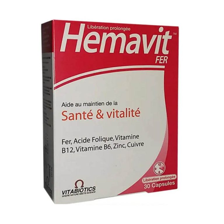 VITABIOTICS Hemavit Fer 30 Capsules Santé Vitalité Hémoglobine Acide Folique B12 Libération Prolongée Résistance Performance Intellectuelle