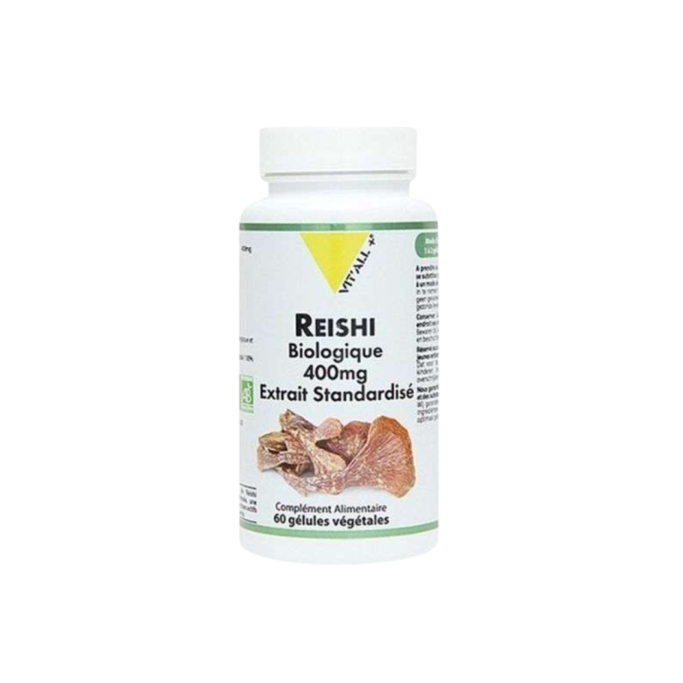 VITALL+ Reishi Biologique 400mg 60 Gélules Complément Alimentaire Immunité Anti-Stress Champignon Médicinal
