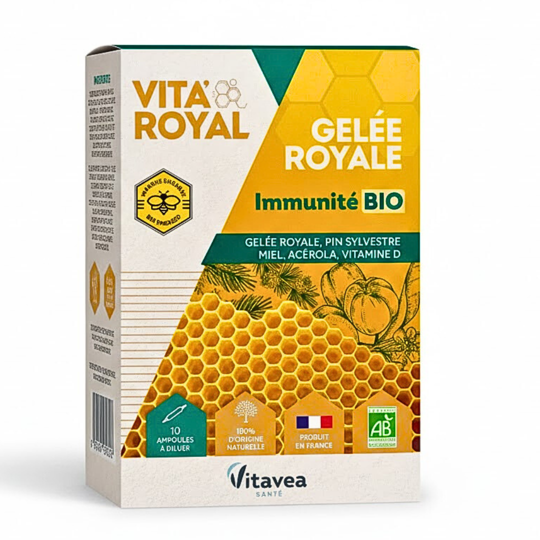 VITAVEA Vita Royal Immunité Bio 10 Ampoules 10ml Complément Alimentaire Défenses Naturelles Gelée Royale VITAVEA Vita Royal Immunité Bio 10 Ampoules 10ml Complément Alimentaire Défenses Naturelles Gelée Royale