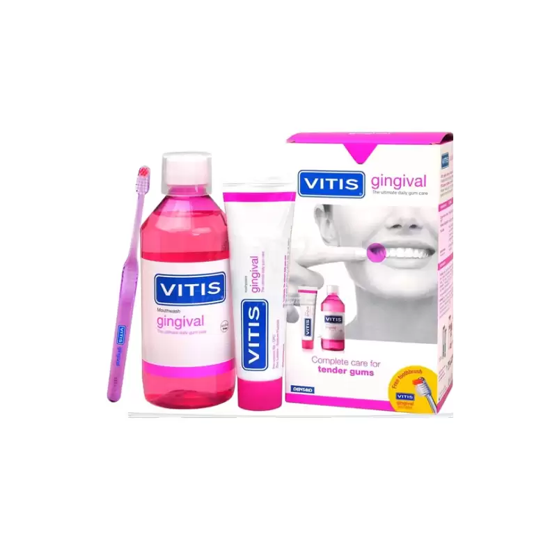 Vitis Gingival Dentifrice 75ml + Bain de Bouche 500ml + Brosse à Dent Vitis Gingival Dentifrice 75ml + Bain de Bouche 500ml + Brosse à Dent