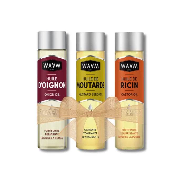 WAAM PACK d&rsquo;Huiles Spéciales Pousse Cheveux Trio Stimulant Croissance Capillaire Ricin Nigelle Coco Bio Fortifiant Naturel