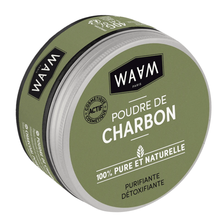 WAAM Poudre de Charbon Végétal 40gr Soin Visage Naturel Détox Purifiant Masque Gommage Peau Grasse Imperfections Bio