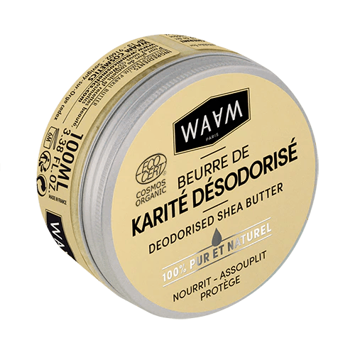 WAAM Beurre de Karité Désodorisé Certifié BIO 100ml Beurre Végétal Pur Hydratant Visage Corps Cheveux Réparation