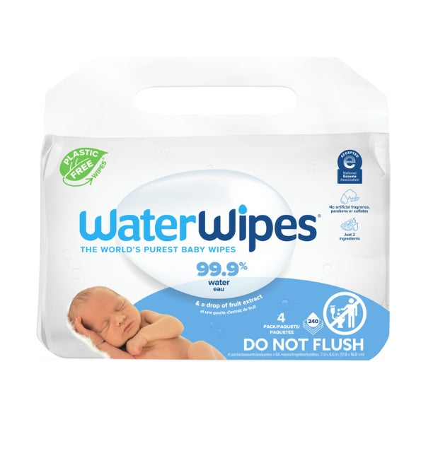 WaterWipes Pack Lingettes Bébé 4×60 Lingettes 99,9% Eau Pure Peau Sensible Nouveau-Né Douceur Maximale
