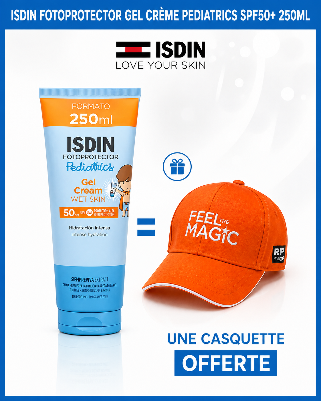 ChatGPT_Image_1_aout_2026_10_53_00-1 ISDIN Fotoprotector Gel Cream Pediatrics SPF50+ 250ml Protection Enfants Gel Crème Hypoallergénique + Casquettes – Image 1