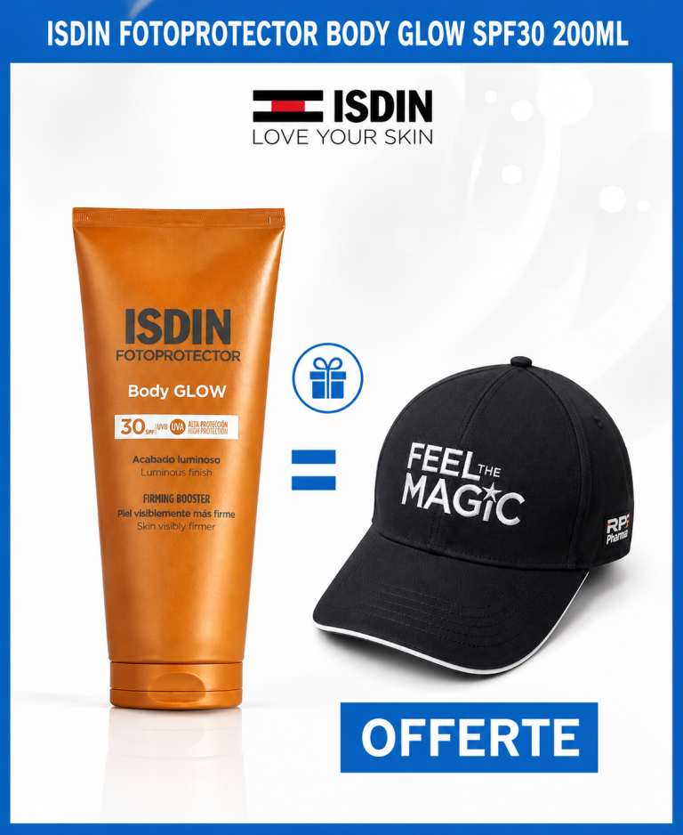 ISDIN Fotoprotector Body Glow SPF30 200ml Éclat Doré Protection Solaire Corps + Casquettes