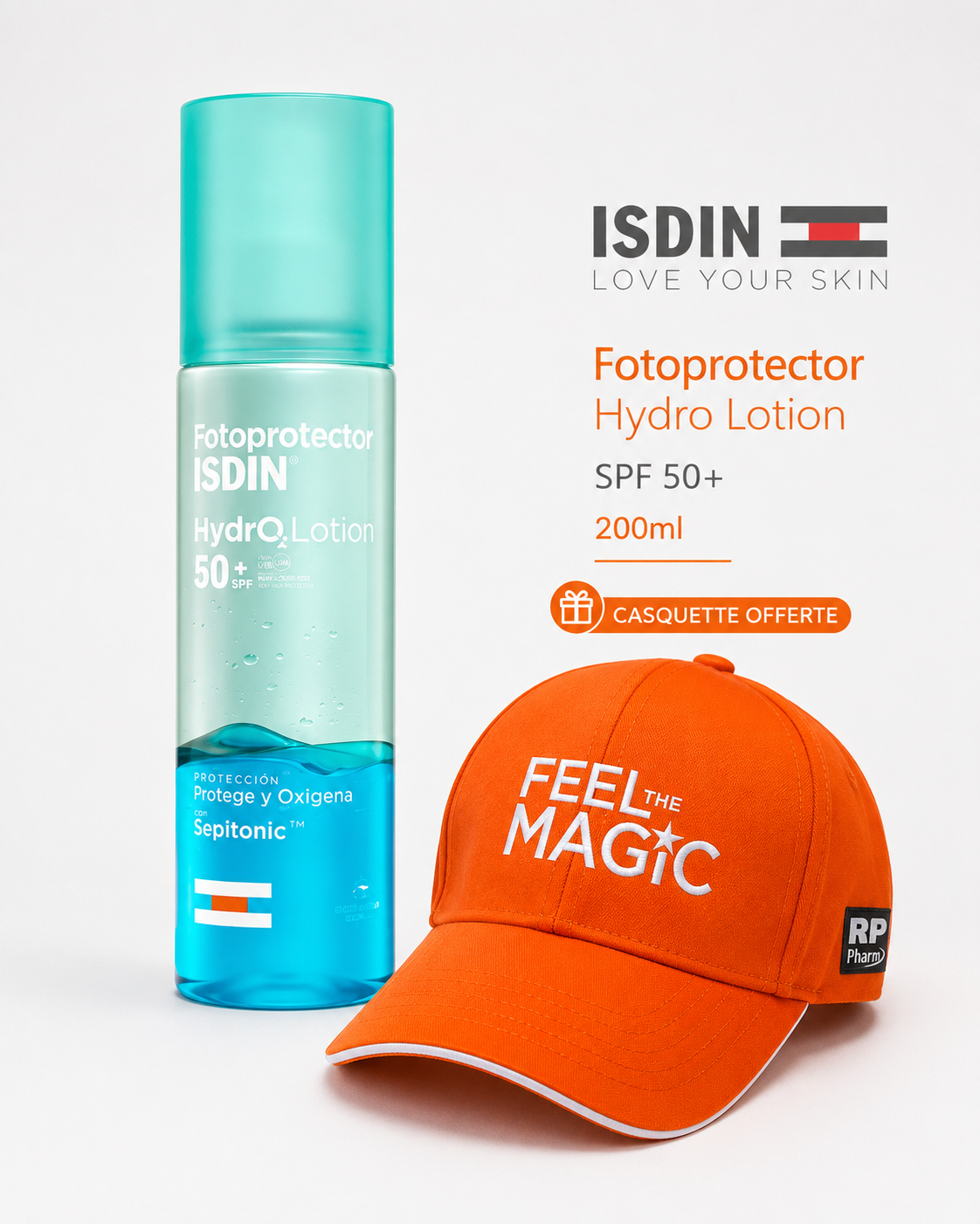 ChatGPT_Image_31_juil._2026_16_33_43-1 ISDIN Fotoprotector Hydrolotion SPF50+ 200ml - Protection Solaire Hydratante Biphasique + Casquettes – Image 1