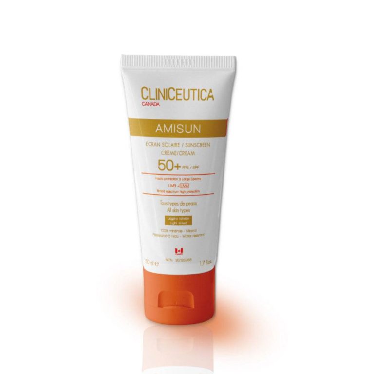 CLINICEUTICA Amisun Crème Teintée Légère SPF50+ 50ml Protection Solaire Haute Teint Unifié Résistante Eau Sport Tous Types