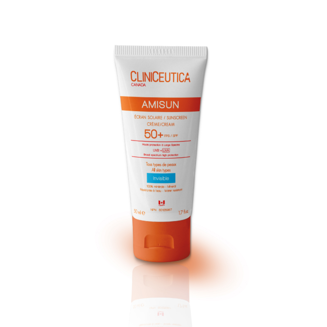 Cliniceutica-Amisun-creme-invisible-spf50-50ml-1-nova-para-pharmacie-maroc-prix-livraison CLINICEUTICA Amisun Crème Invisible SPF50+ 50ml Protection Solaire Très Haute Transparente Résistante Eau Sport Tous Types de Peaux – Image 1