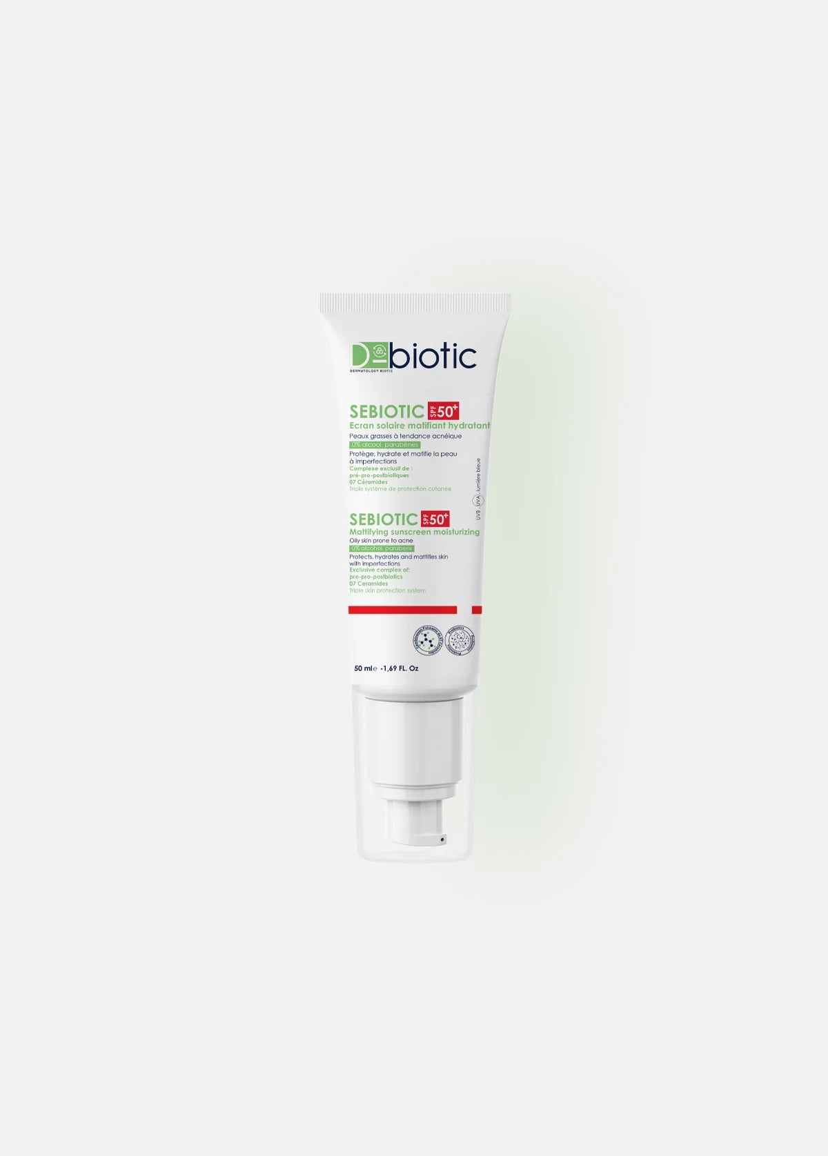 D-biotic-Sebiotic-Ecran-solaire-SPF50-50ml-nova-para-pharmacie-maroc-prix-livraison D-BIOTIC Sebiotic Écran Solaire Matifiant SPF50+ 50ml Protection Solaire Peaux Mixtes à Grasses – Image 1