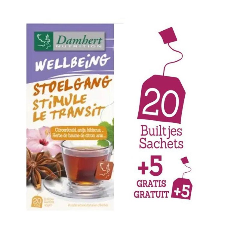 Damhert Wellbeing Tea Time Stimule Le Transit Infusion D'Herbes 20+5 Sachets