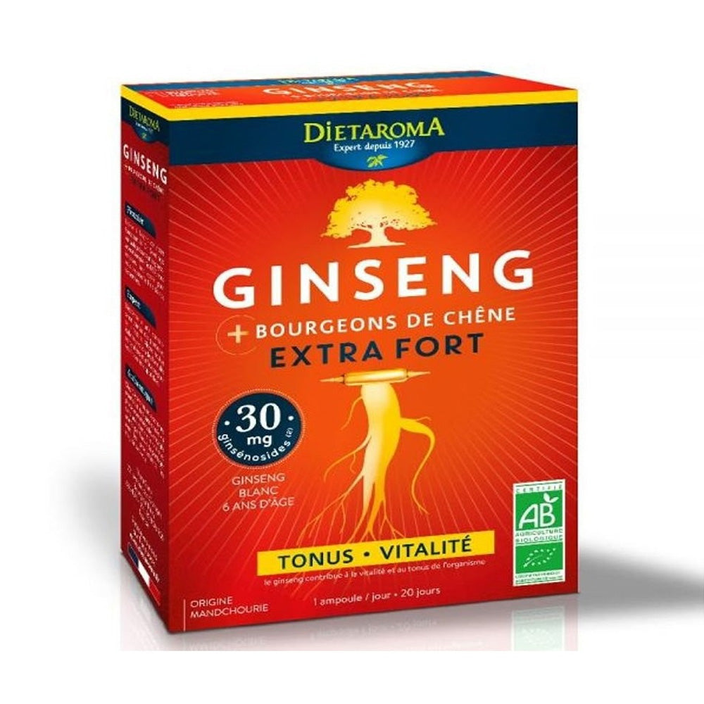 Dietaroma-Ginseng-Extra-Fort-20-Ampoulesx10ml-prix-maroc-parapharmacie-casablanca DIETAROMA Ginseng Extra Fort 20 Ampoules × 10ml - Vitalité & Tonus Pure - Racine Énergisante – Image 1