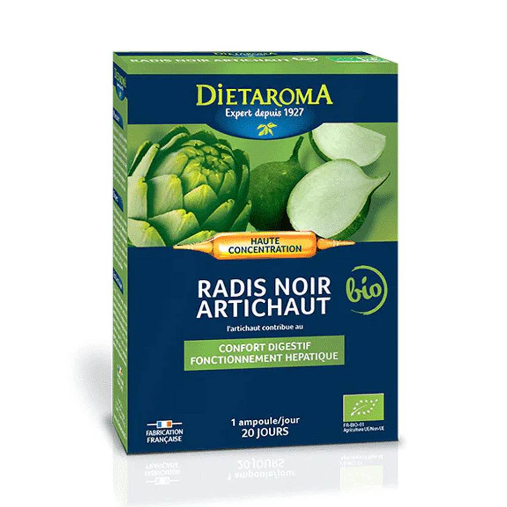 Dietaroma-Radis-Noir-Artichaut-Bio-20-Ampoules-10ml-nova-parapharmacie-casablanca-2 DIETAROMA Radis Noir Artichaut Bio 20 Ampoules × 10ml - Détox & Digestion Pure - Trésor Végétal Bio – Image 1