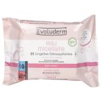 EVOLUDERM Lingettes Démaquillant Micellaire 25 Pièces Démaquillantes Visage Yeux Pratiques Tous Types Peaux