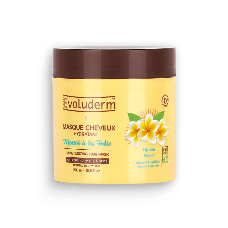 EVOLUDERM Masque Cheveux Monoï A La Folie 500ml Soin Nourrissant Réparateur Parfum Exotique