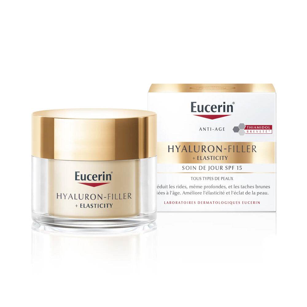Eucerin-HYALURON-FILLER-_-ELASTICITY-Jour-SPF15-50ml-prix-maroc-parapharmacie-casablanca EUCERIN HYALURON-FILLER + ELASTICITY Soin Jour SPF15 50ml Anti-Âge Mature Acide Hyaluronique Thiamidol Fermeté Élasticité – Image 1