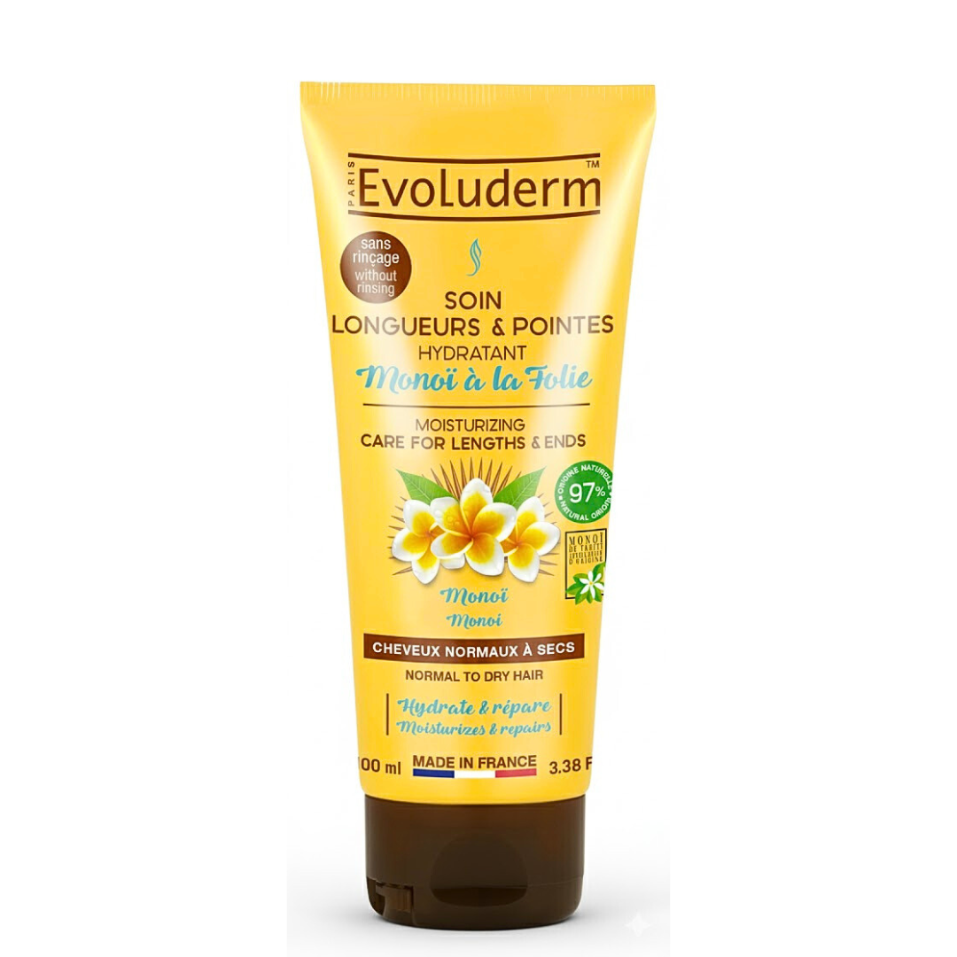 Evoluderm-Soin-Longueurs-et-Pointes-Monoi-a-La-Folie-100ml-nova-para-pharmacie-maroc-prix-livraison EVOLUDERM Soin Longueurs Et Pointes Monoï A La Folie 100ml Soin Cheveux Nutrition Réparation – Image 1