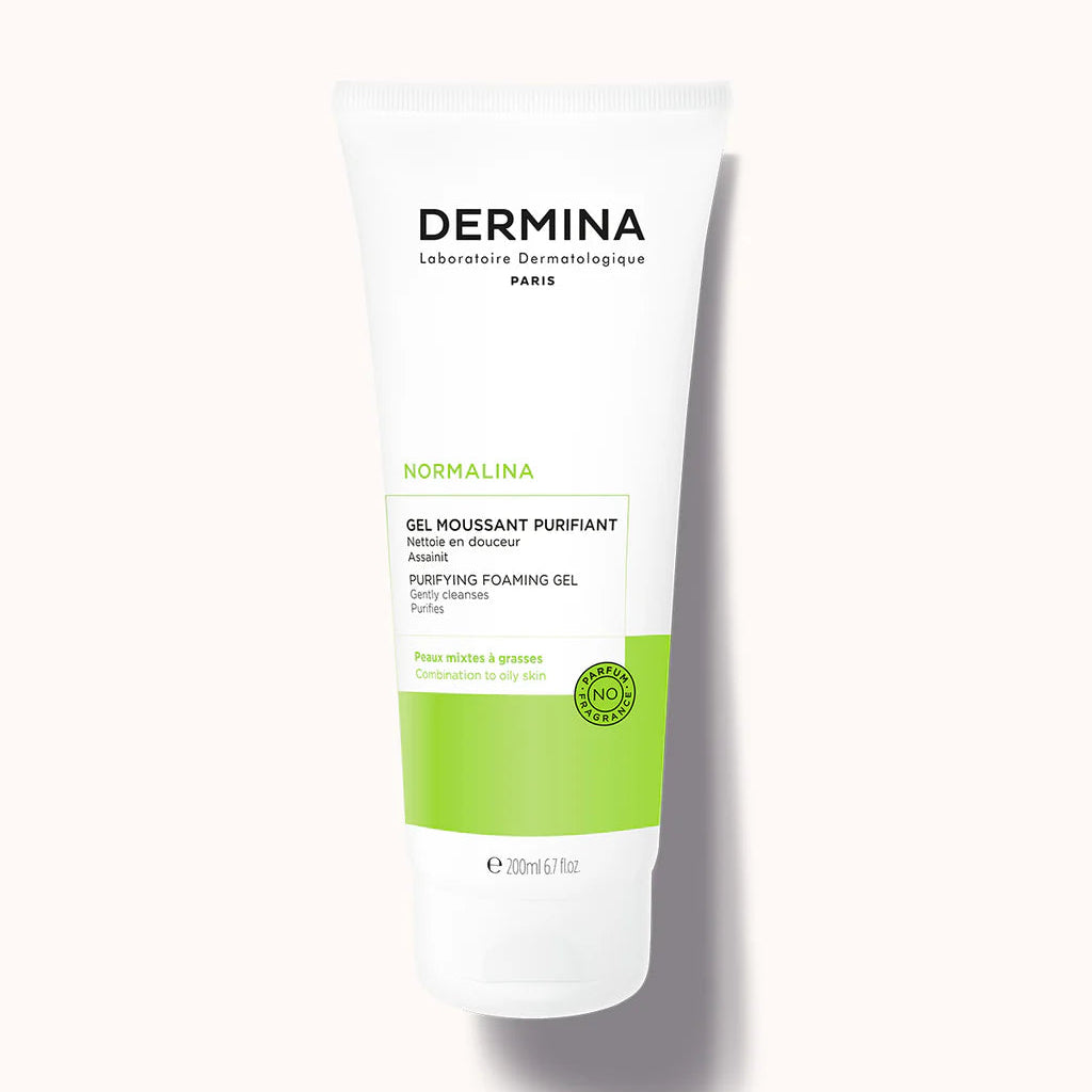 GELMOUSSANTE01_e9a73351-d3c9-4d1c-8e7f-nova-para-pharmacie-maroc-prix-livraison-1 DERMINA Gel Moussant Purifiant 200ml Nettoyant Visage Peaux Mixtes Grasses Anti-Imperfections – Image 1