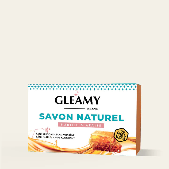 GLEAMY_Savon_Naturel_Purifie_Apaise_100g-nova-para-pharmacie-maroc-prix-livraison GLEAMY Savon Naturel Purifie & Apaise 100g Miel Amande Douce Nettoyant – Image 1