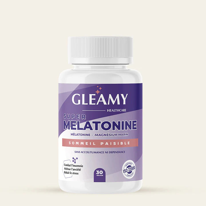 GLEAMY_Super_M_latonine_30_G_lules-nova-para-pharmacie-maroc-prix-livraison-1 GLEAMY Super Mélatonine 30 Gélules Sommeil Endormissement Millepertuis Magnésium – Image 1