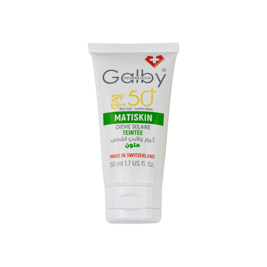 Galby-Dermatech-Matiskin-spf50-Teintee-50ml Galby Dermatech Matiskin Crème Solaire Teintée SPF50+ Fini Mat Peau Mixte 50ml – Image 1