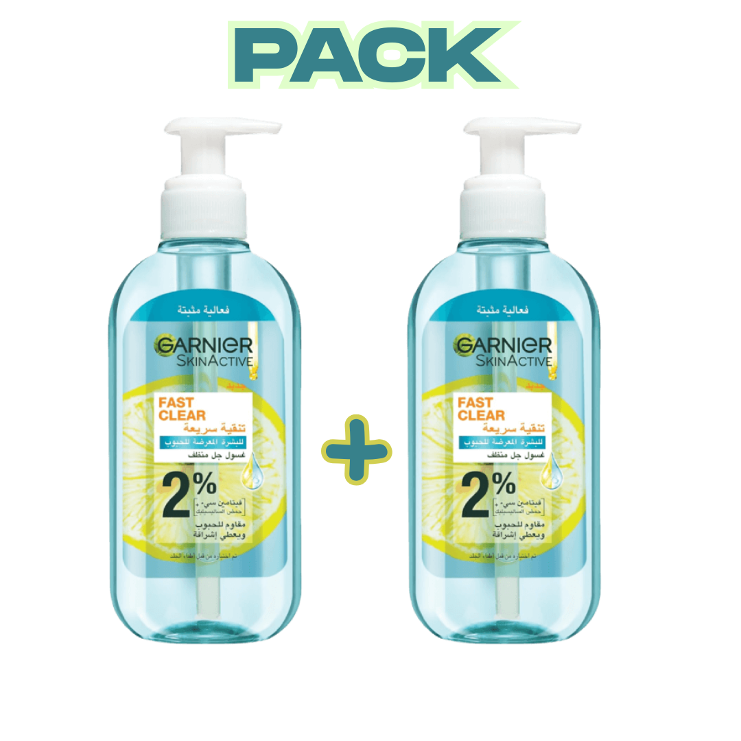 Garnier-Fast-Clear-200ml-2-Pack-Nova-para-prix-Maroc GARNIER Fast Clear Pack Duo 200ml x2 Gel Nettoyant Anti-Acné Acide Salicylique Peau Grasse Imperfections Nettoyage Profond – Image 1