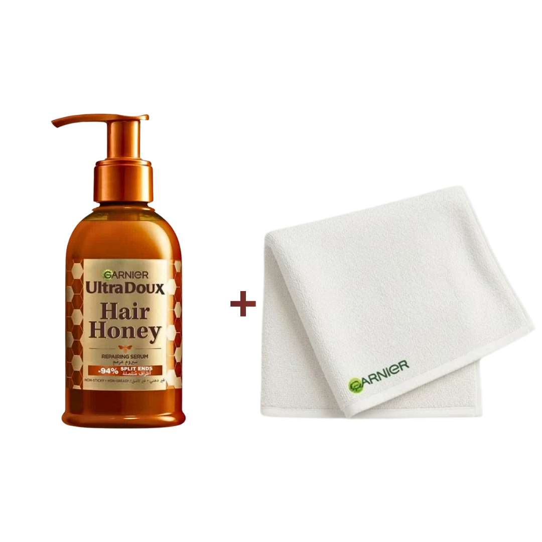 Garnier-Ultra-Doux-Coffret-Serum-Hair-Honey-120mlServiette-nova-para-pharmacie-maroc-prix-livraison Garnier Ultra Doux Serum Hair Honey 120ml+Serviette Coffret – Image 1