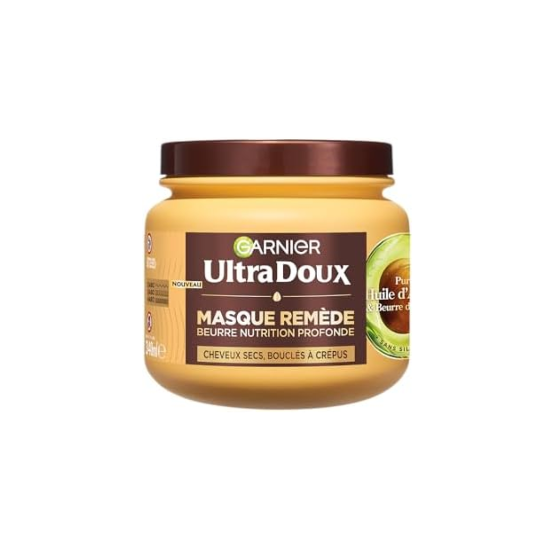 Garnier-Ultra-Doux-Masque-Remede-Avocat-340ml-1-nova-para-pharmacie-maroc-prix-livraison GARNIER Ultra Doux Masque Remède Avocat Karité 340ml Masque Cheveux Secs Abîmés Nutrition Intense Réparation – Image 1
