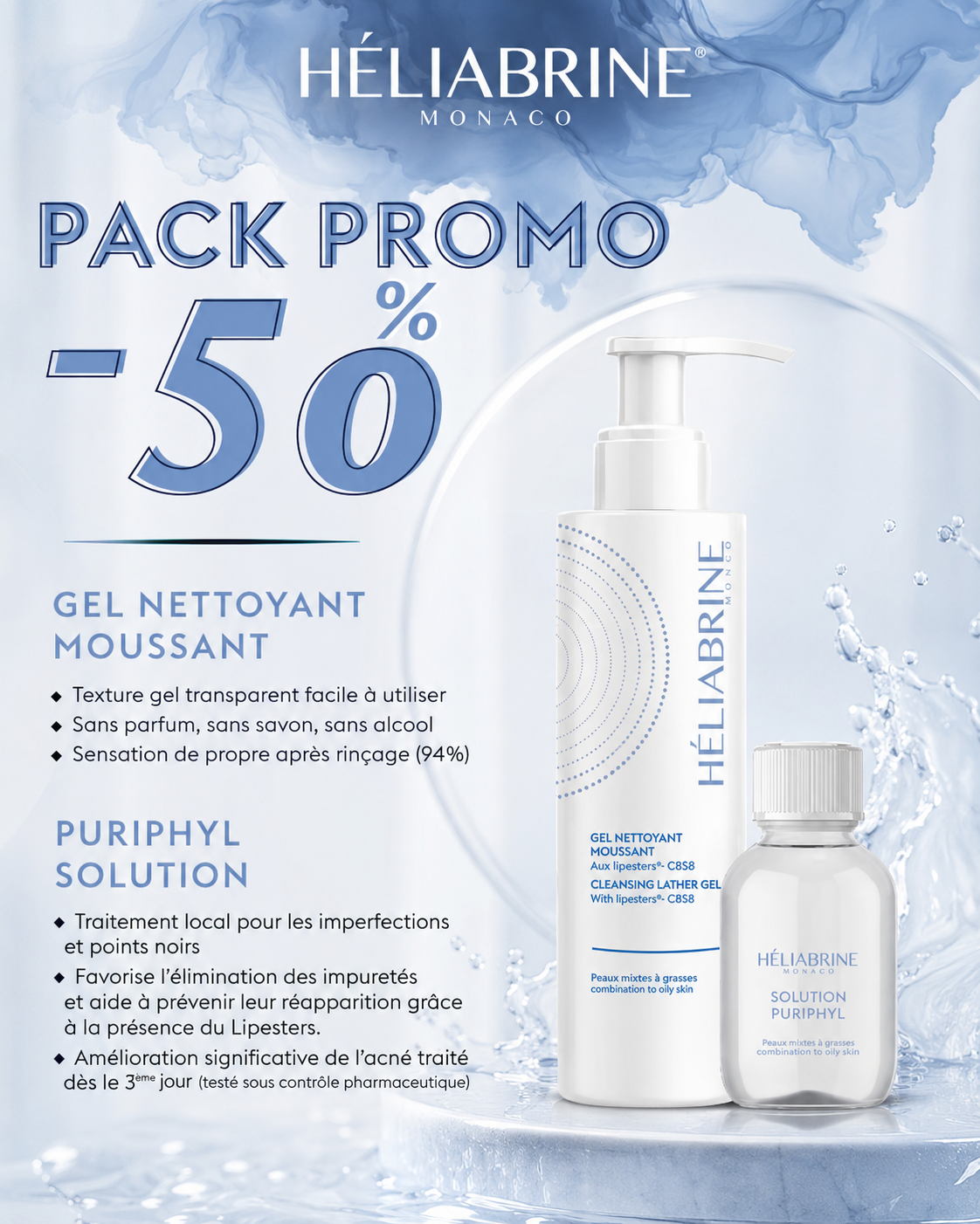 HELIABRINE_Pack_Promo-nova-para-pharmacie-maroc-prix-livraison HELIABRINE Pack Gel Nettoyant Moussant 200ml + Puriphyl Solution 30ml – Image 1