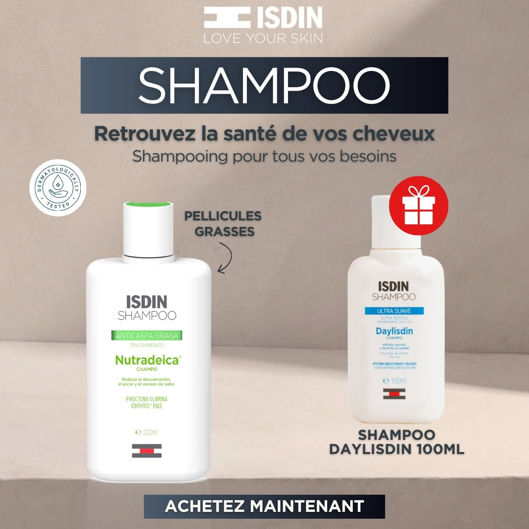 ISDIN_Nutradeica_Oily_Dandruff_200ml-nova-para-pharmacie-maroc-prix-livraison-1 ISDIN Shampooing Nutradeica Oily Dandruff 200ml Anti-Pelliculaire Cheveux Gras Sébum Régulé Cuir Chevelu Sain + Shampooing Daylisdin 100ml – Image 1