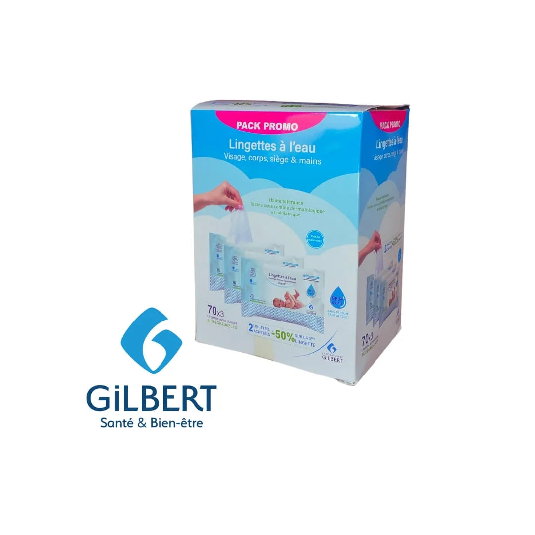 Pack-lingettes-a-l-eau-70x3-Gilbert-nova-para-pharmacie-maroc-prix-livraison-2 GILBERT Pack Lingettes à l'Eau 3x70 Pièces Bébé Ultra-Pures – Image 1